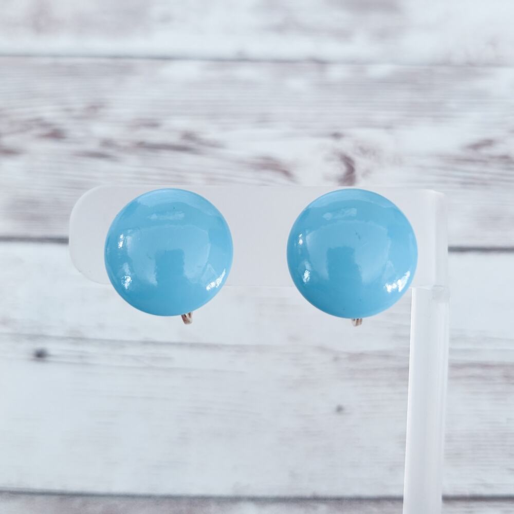 Vintage Clip On Earrings Retro Blue 0.75"